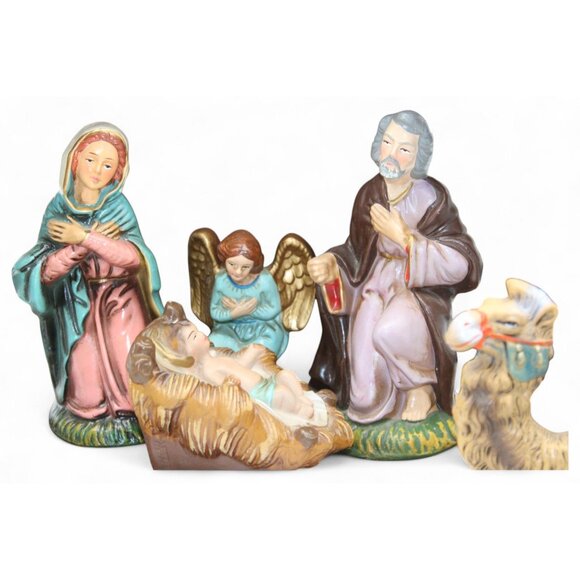 Vintage Hand-Painted Nativity Scene Set 12-Piece Christmas Décor Figures & Wood - Picture 6 of 12